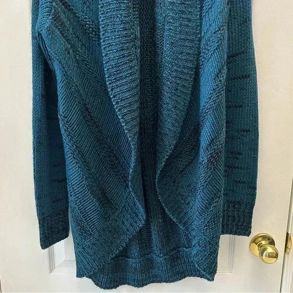 Ricki’s Circle Cardigan Open Front Draped Collar Sweater Teal Green Black Small - Picture 5 of 11
